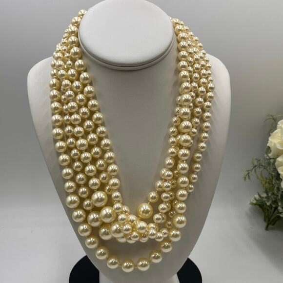 ListJ. Crew Five Multi-Strand Cream Round Faux Pearl Hand Knotted Necklace - Picture 1 of 7